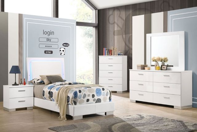 Coaster® Felicity 4-Piece White High Gloss Youth Twin Panel Bedroom Set-1