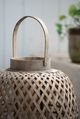 A & B Home Brown Oval Coconio Wood Lattice Lantern-1