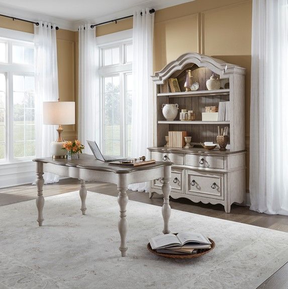 Liberty Furniture Chesapeake 3-Piece Taupe/Wirebrushed Antique White Desk and Hutch Set-3