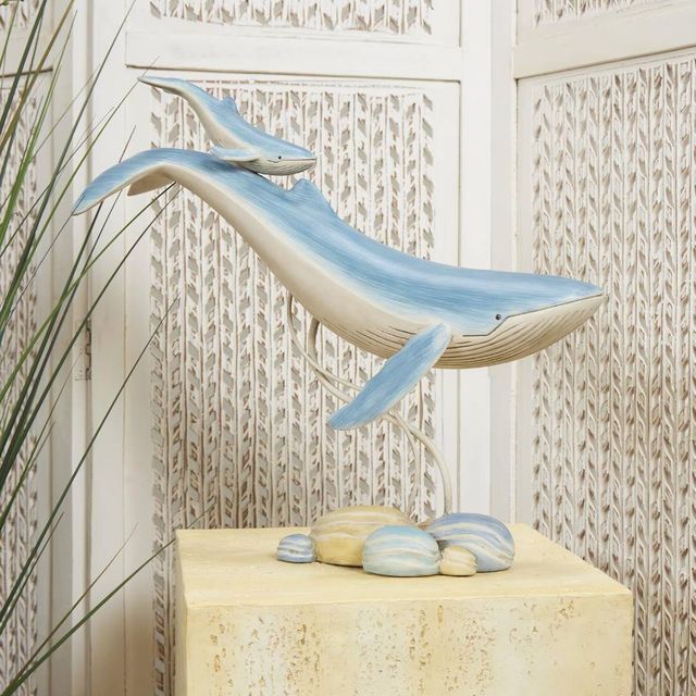 Deco Marche Blue Whale Swimming Mother and Baby Scupture-2