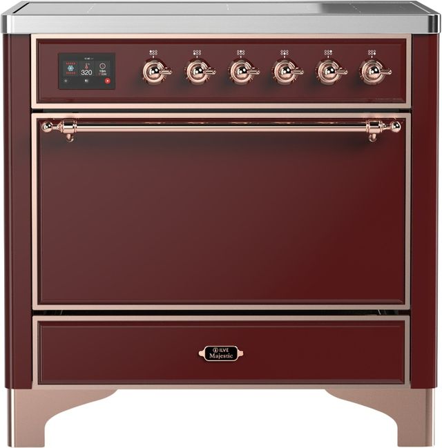 Ilve® Majestic III 36" Burgundy Pro Style Induction Range with Solid Door and Copper Trim-0