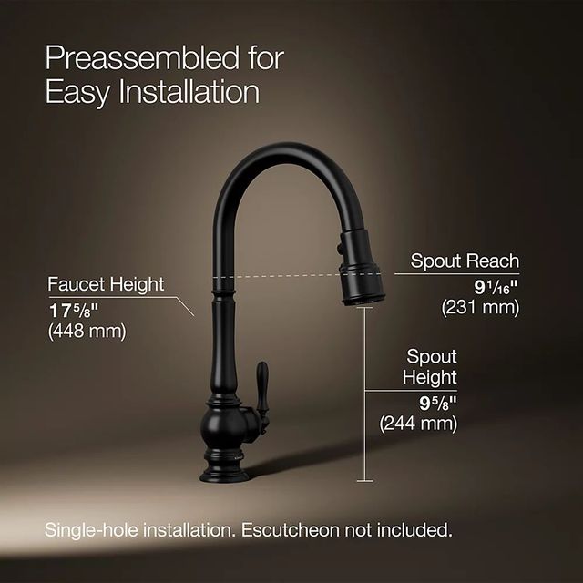 KOHLER® Artifacts® Matte Black Touchless Kitchen Sink Faucet with 3-Function Sprayhead-2