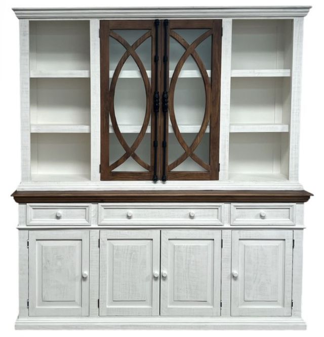 Million Dollar Rustic White Showcase China Top Cabinet with Island Buffet Base-0