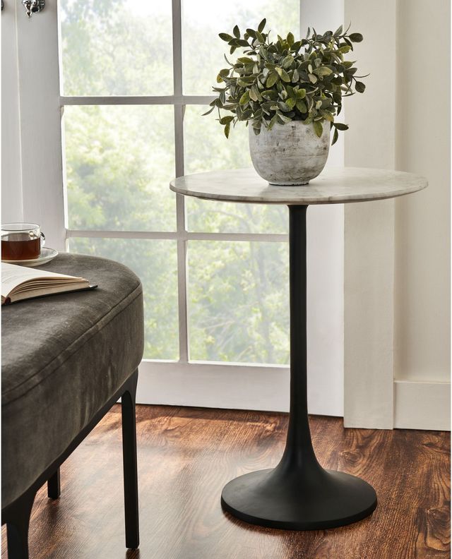 Renwil® Mortain Natural White Marble Table with Black Base -3