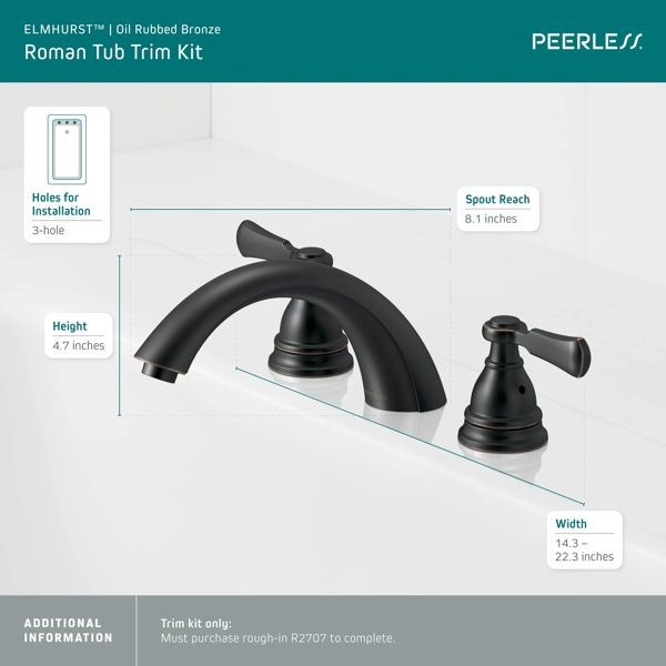 Peerless Elmhurst® Oil Rubbed Bronze Roman Tub Trim Kit-3