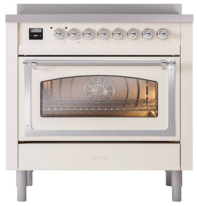 Ilve® Nostalgie II Noblesse 36'' Antique White Pro Style Induction Range with Chrome Trim-1