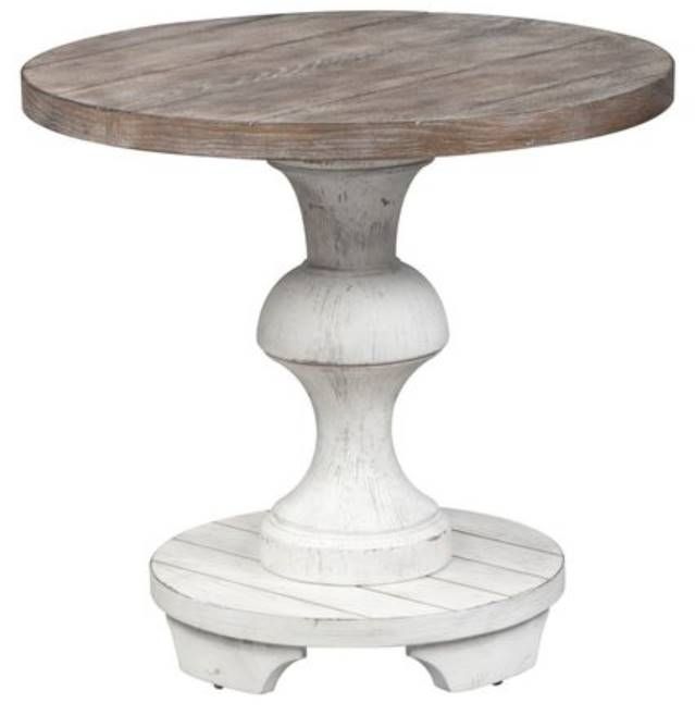 Liberty Furniture Sedona Distressed White Round End Table with Gravel Top