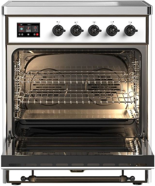 Ilve® Majestic III 30" White Pro Style Induction Range with Solid Door and Burnished Trim-1