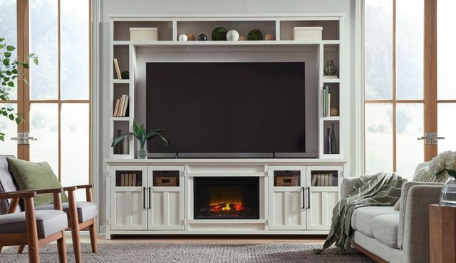 aspenhome® Finnegan White 98" Fireplace Console and Hutch-1