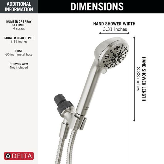 Delta Universal Showering Components Spotshield Brushed Nickel 4-Spray Setting Hand Shower-3