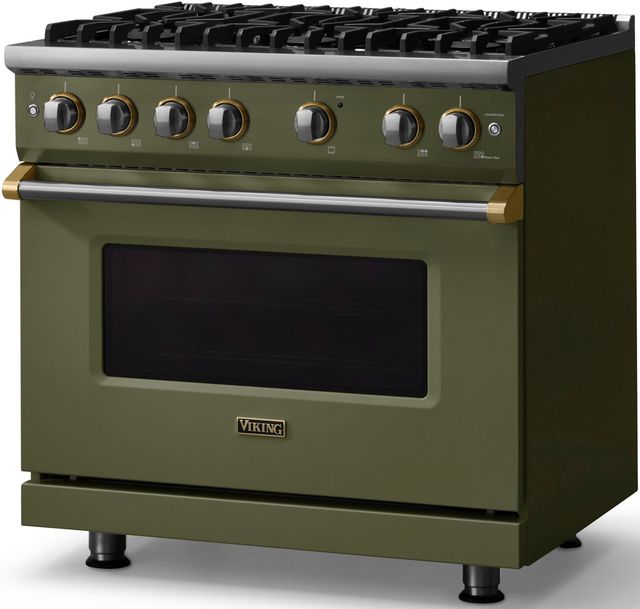 Viking® 5 Series 36" Martini Pro Style Gas (NG) Range with Brushed Brass Trim-2