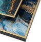 A & B Home Blue/Gold Print Square Decorative Tray Set-2
