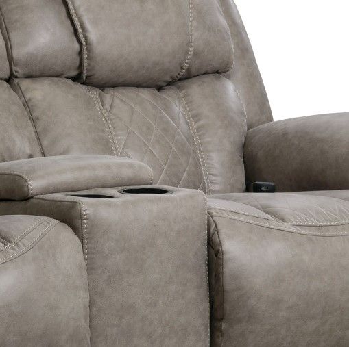 HomeStretch Daytona Gray Power Reclining Console Loveseat-2