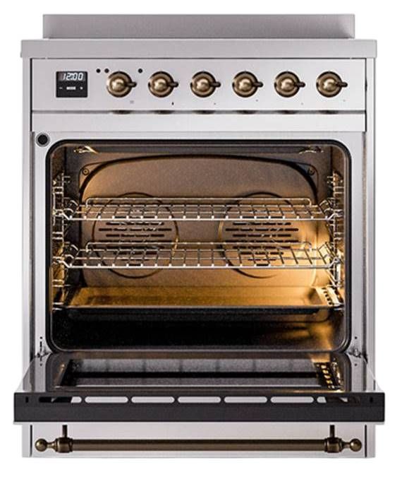Ilve® Nostalgie II Noblesse 30'' Stainless Steel Pro Style Induction Range with Burnished Trim-2