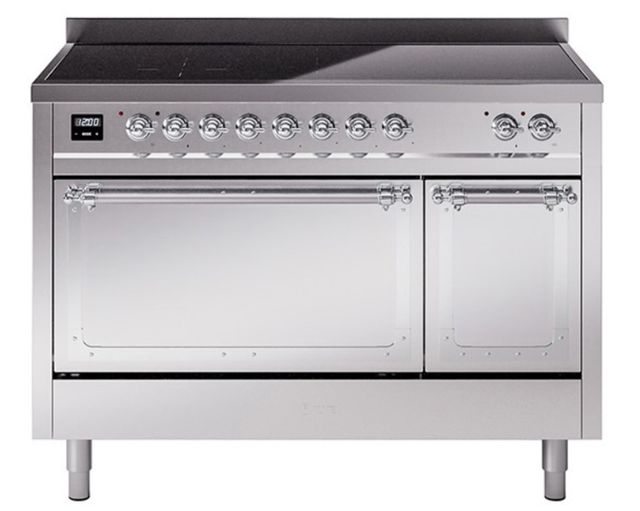 Ilve® Nostalgie II Noblesse 48'' Stainless Steel Pro Style Induction Range with Chrome Trim-0