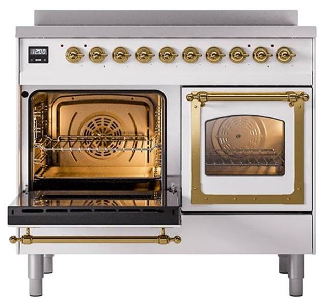 Ilve® Nostalgie II Noblesse 40'' White Pro Style Induction Range with Brass Trim-3