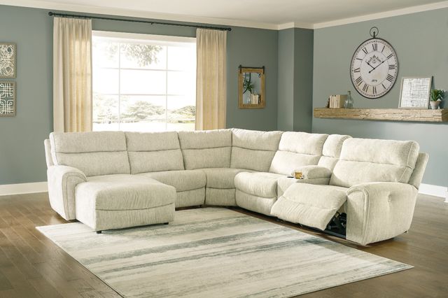 Signature Design by Ashley® Critic's Corner 6-Piece Parchment Power Reclining Left-Arm Facing Sectional and Chaise-1