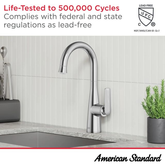 American Standard Colony® PRO Polished Chrome 2-Handle Low Arc Kitchen Faucet with Side Spray-1