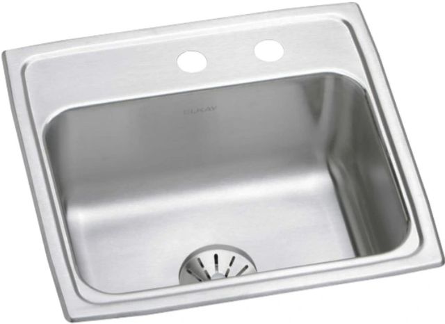 Elkay Lustertone® Classic Lustrous Satin 19-1/2" x 19" x 7-1/2" MR2-Hole Single Bowl Drop-In Sink with Perfect Drain®-0