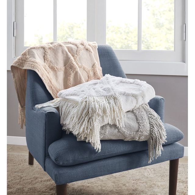 Olliix by Madison Park Brianne 1 Grey Cotton Tufted Throw-2