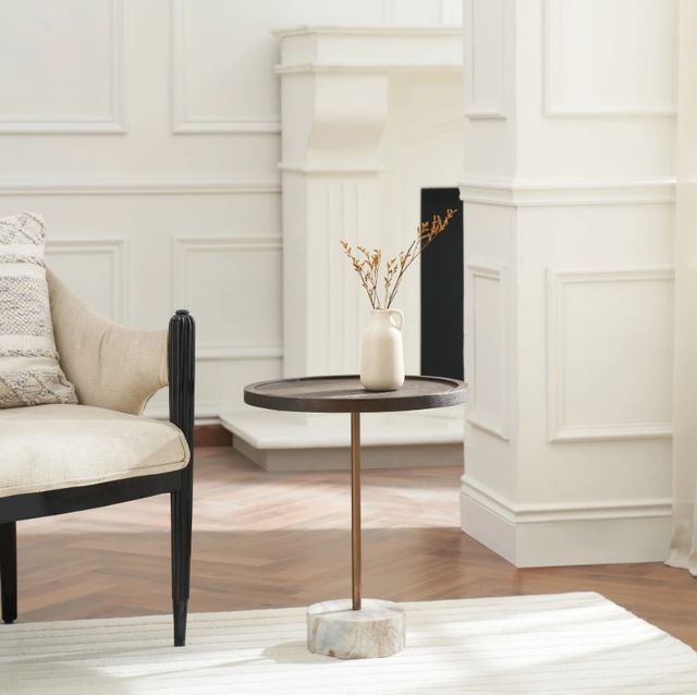 Renwil® Braiden Walnut Accent Table with Antique Brass Frame and Natural Base-1