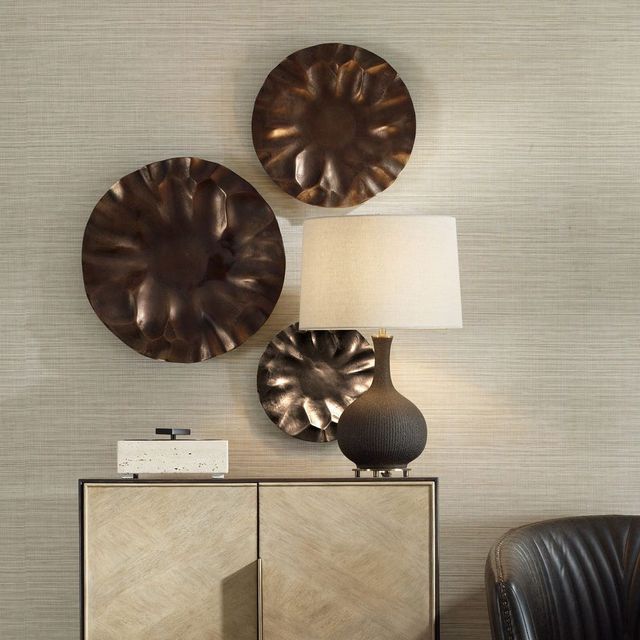 Uttermost® Peonia 3-Piece Golden Dark Bronze Aluminium Indoor-Outdoor Wall Decor Set -1
