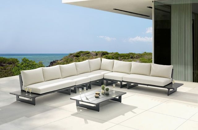Meridian Furniture Maldives 6-Piece Cream/Gray Aluminum/Fabric Outdoor Modular Sectional-4