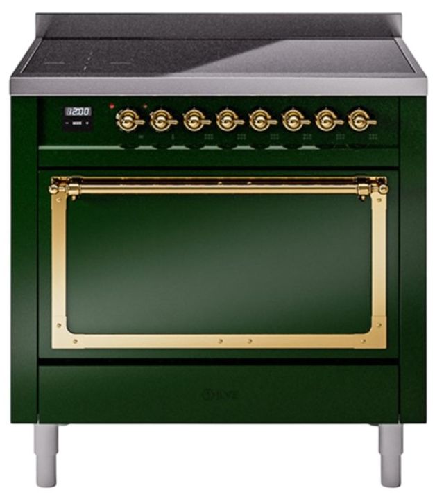 Ilve® Nostalgie II Noblesse 36'' Emerald Green Pro Style Induction Range with Brass Trim-0