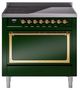 Ilve® Nostalgie II Noblesse 36'' Emerald Green Pro Style Induction Range with Brass Trim-0