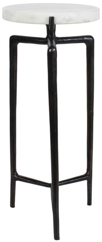 Uttermost® Tobias Antiqued Dark Bronze/White Marble Slab Drink Table-3