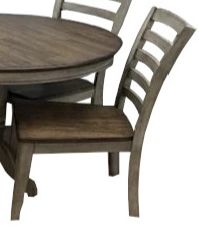 Light Gray Finish & Rustic Brown Solid Wood Pedestal Table & Ladderback Side Chairs-2