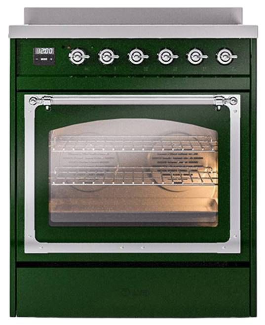Ilve® Nostalgie II Noblesse 30'' Emerald Green Pro Style Induction Range with Chrome Trim-1
