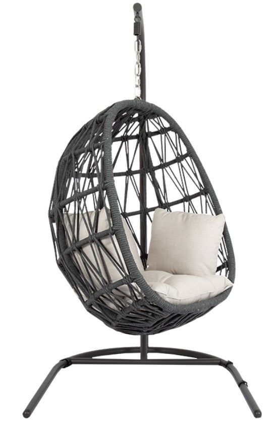 Sunset West Milano Charcoal Gray Aluminum/Olefin Rope Outdoor Hanging Chair with Echo Ash Cushion-0