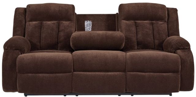 Signature Design by Ashley® Observation Chocolate Power Reclining Sofa with Drop Down Table-2
