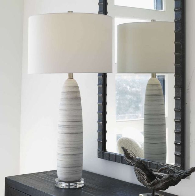 Uttermost® Levadia Light Gray/Matte White Table Lamp-1