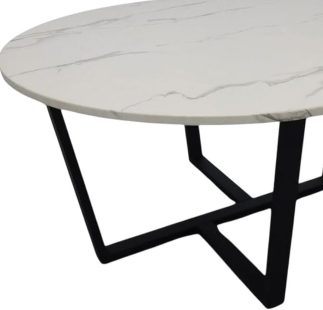 American Wholesale Furniture Fuji White Marble Top Cocktail Table with Black Base-1
