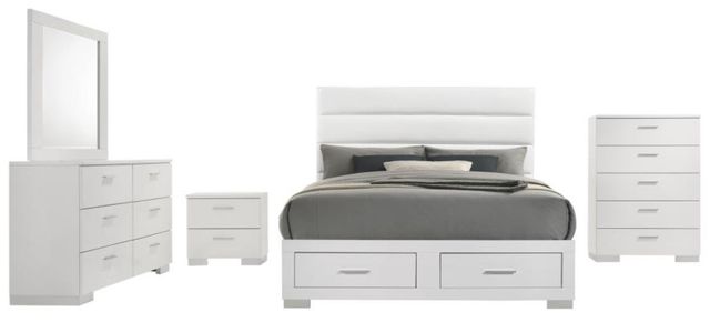 Coaster® Felicity 5-Piece White High Gloss California King Bedroom Set -0