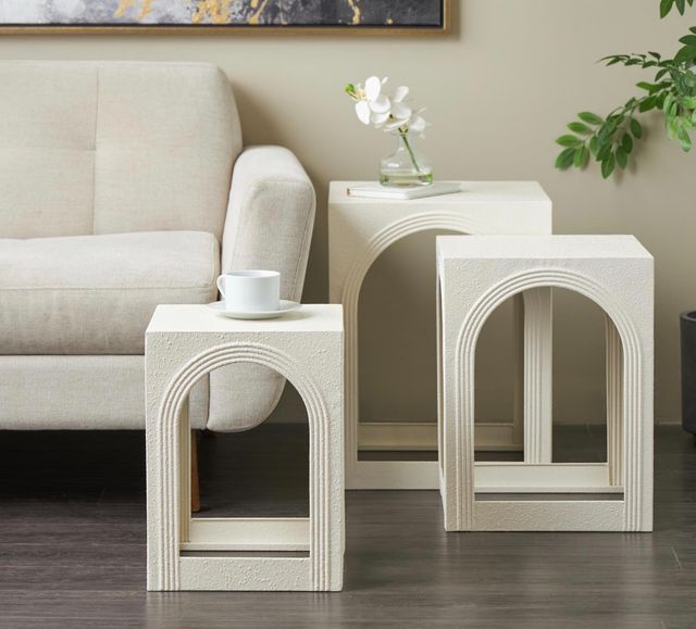 Deco Marche 3-Piece White Nested Accent Table with Arched Cutouts-4