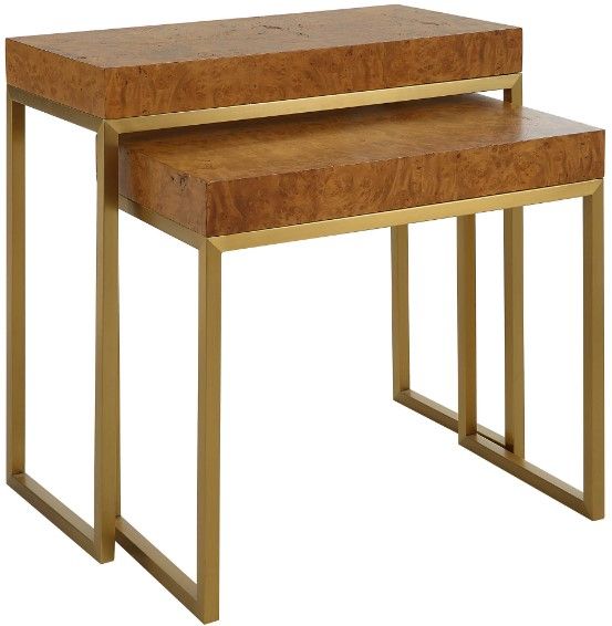 Uttermost® Burl-esque Brown 2-Piece Nesting Table with Brushed Brass Frame-0