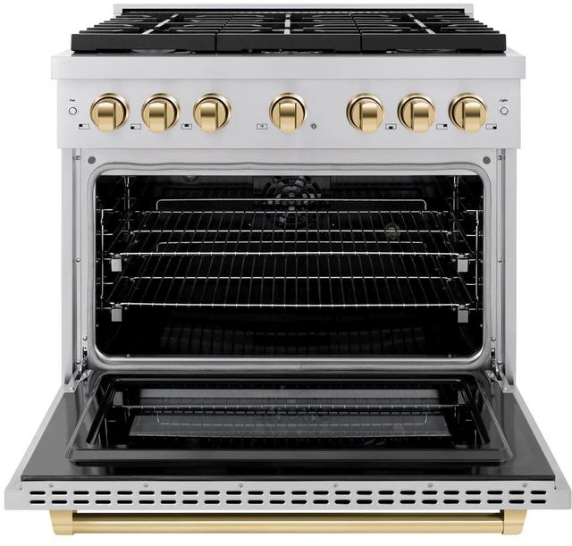ZLINE Autograph Edition Paramount 36" Stainless Steel Pro Style Dual Fuel Range with Polished Gold Accents-1
