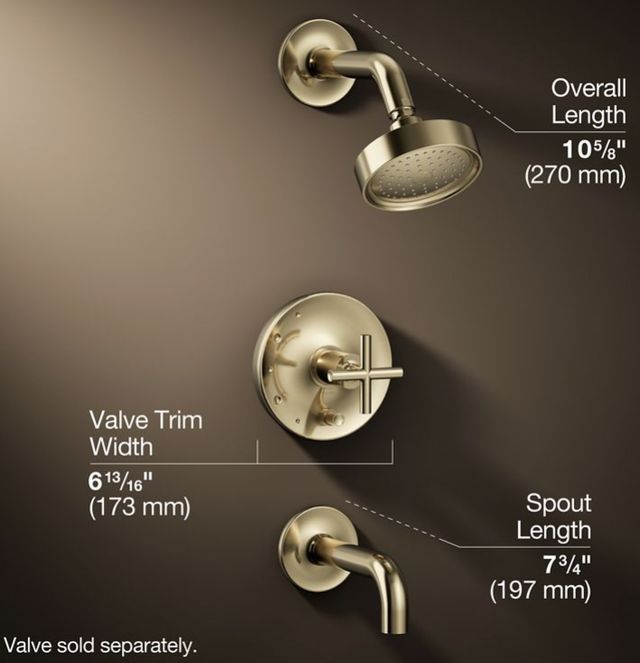 KOHLER® Purist® Rite-Temp® Vibrant French Gold 2.5 GPM Bath and Shower Trim Kit with Cross Handle and Push-Button Diverter -2