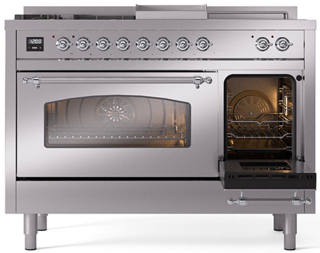 Ilve® Nostalgie II Series 48" Stainless Steel Pro Style Dual Fuel Range-3