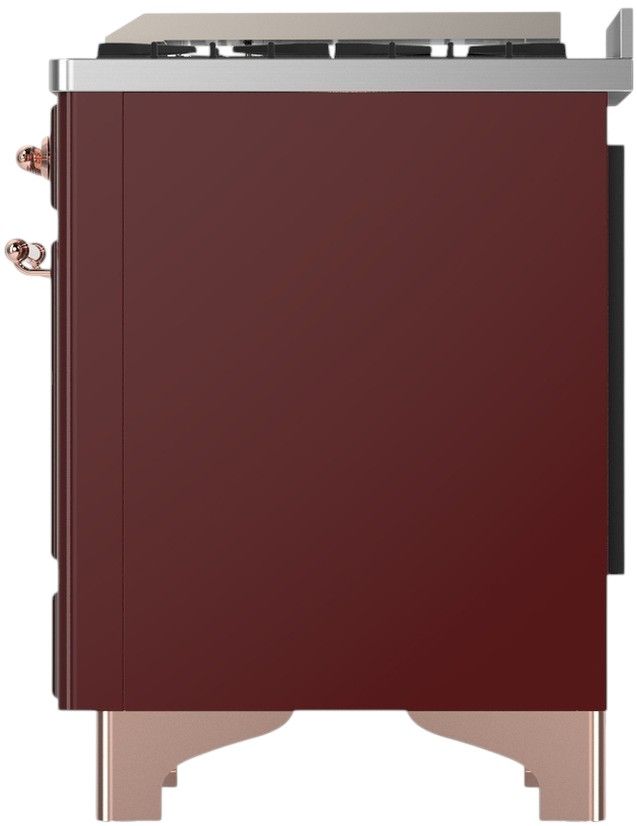 Ilve® Majestic III 60" Burgundy Pro Style Dual Fuel Liquid Propane Range with Griddle and Copper Trim-3