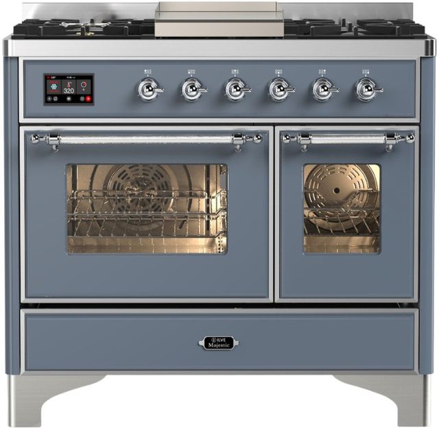 Ilve® Majestic III 40" Blue Gray Pro Style Dual Fuel Natural Gas Range with Triple Glass Door and Chrome Trim-0