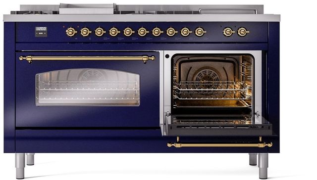 Ilve® Nostalgie II Series 60" Midnight Blue Pro Style Dual Fuel Range-3