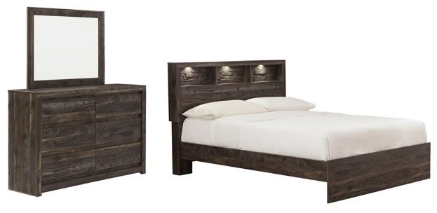 Benchcraft® Vay Bay 3-Piece Charcoal Queen Bookcase Panel Bed Set-0