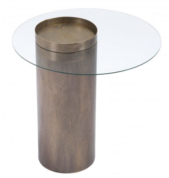 Zuo® Emi Glass Top End Table with Antique Gold Base-1