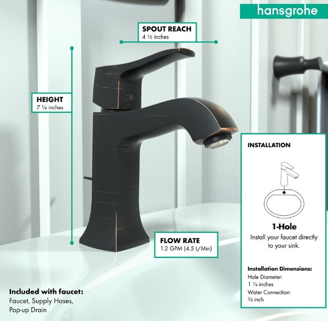 Hansgrohe Metris C Rubbed Bronze 1.2 GPM Single-Hole Faucet with Pop-Up Drain-3