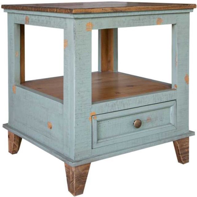 International Furniture Direct Toscana Sage Green End Table with Brown Top Sides Furniture