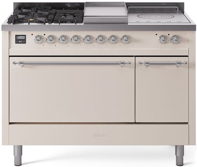 Ilve® Nostalgie II Series 48" Antique White Pro Style Dual Fuel Range-0